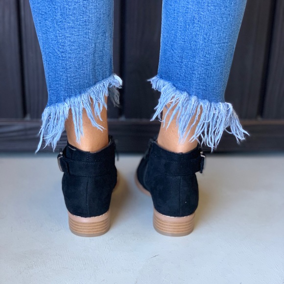 Black  Perforated Upper Buckle Detail Ankle Boots - Picture 4 of 7